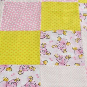 COPY - Homemade pink baby elephant zig zag strars yellow dots receiving blanket.